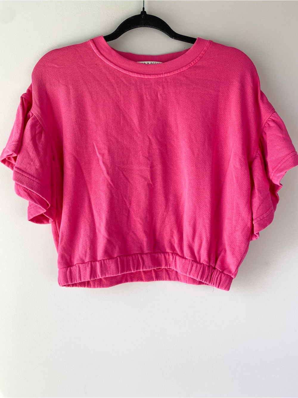 Alice + Olivia Womens Joline Ruffle Sleeve Crop Sweatshirt S Pink Sporty Chic